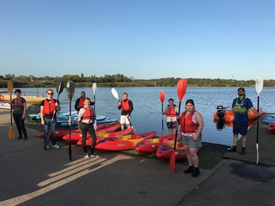 The BYOU group try kayaking