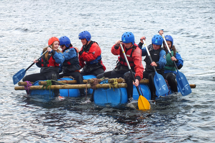 Students showing their raft building skills