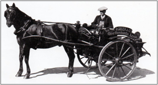 Horse and carriage with a driver sat in the carriage