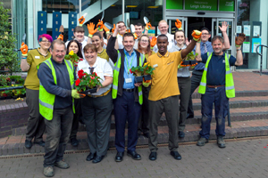 Leigh McDonald's volunteers in partnership with the Greenspaces Team, planting the Turnpike Gallery, Leigh