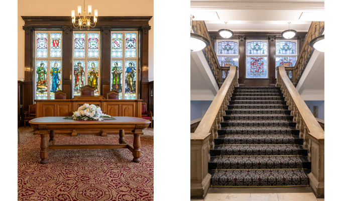 Leight Town Hall register desk and stairs