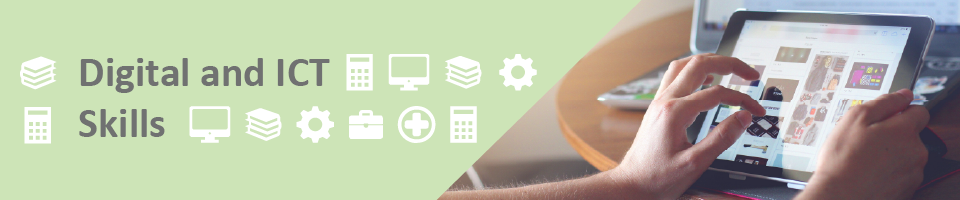 Digital and ICT skills banner with someone using a tablet device