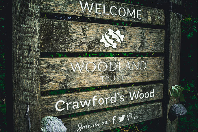 Crawfords Wood Welcome sign