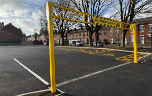 Car park with yellow entry gate